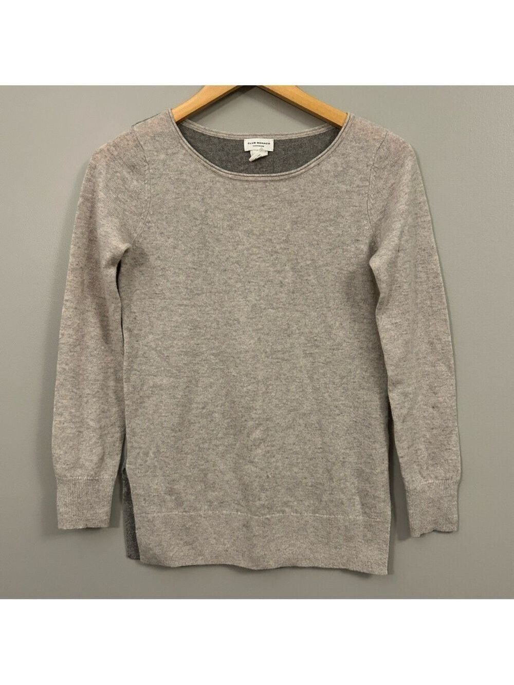 Club Monaco 100% Cashmere Light Gray Crewneck Sweater XS Colourblock